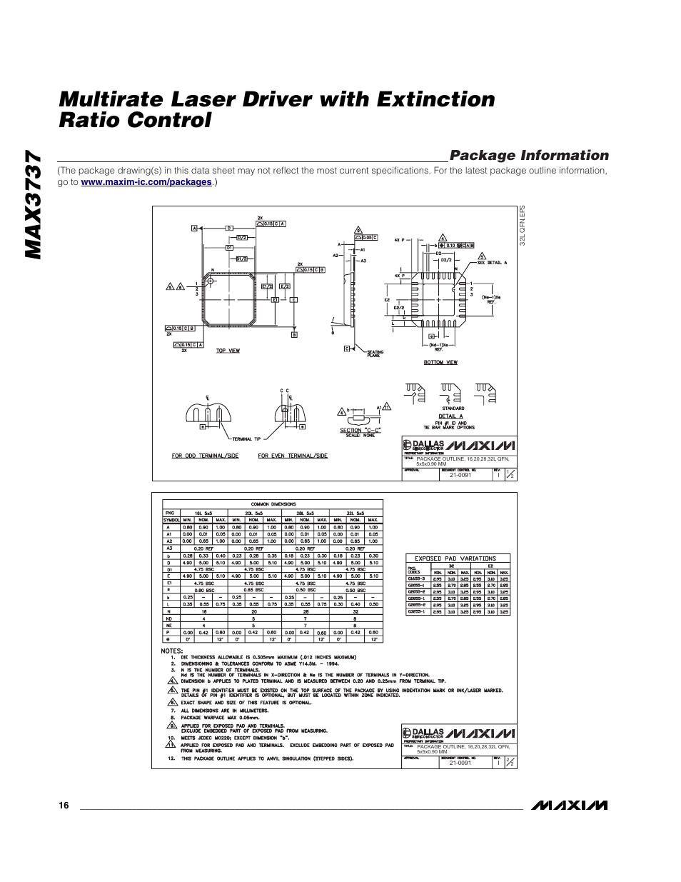 Package information | Rainbow Electronics MAX3737 User Manual | Page 16 / 17