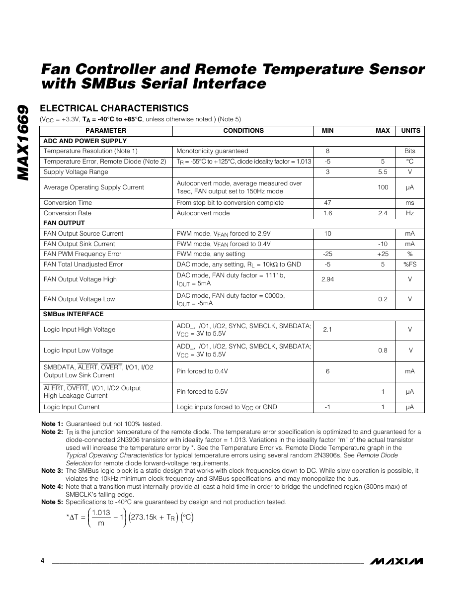 Electrical characteristics | Rainbow Electronics MAX1669 User Manual | Page 4 / 20