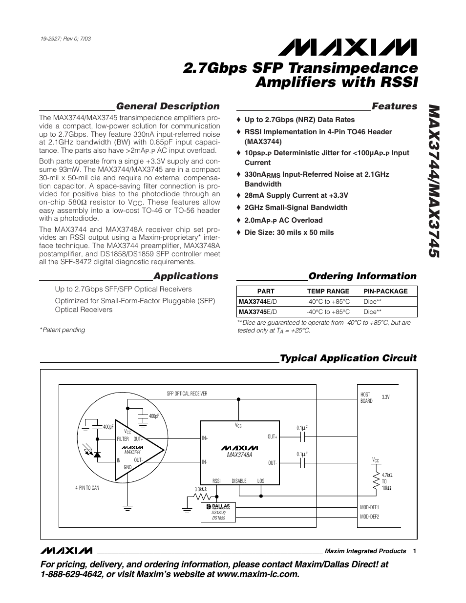 Rainbow Electronics MAX3745 User Manual | 10 pages