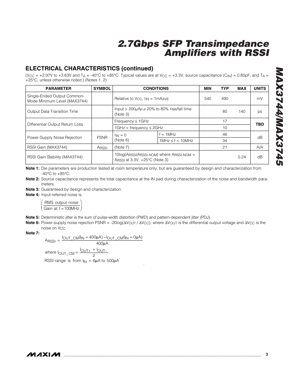 Electrical characteristics (continued) | Rainbow Electronics MAX3745 User Manual | Page 3 / 10