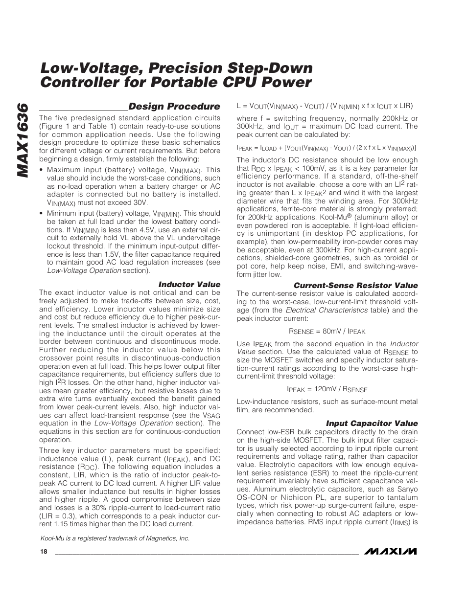 Max1636, Design procedure | Rainbow Electronics MAX1636 User Manual | Page 18 / 23