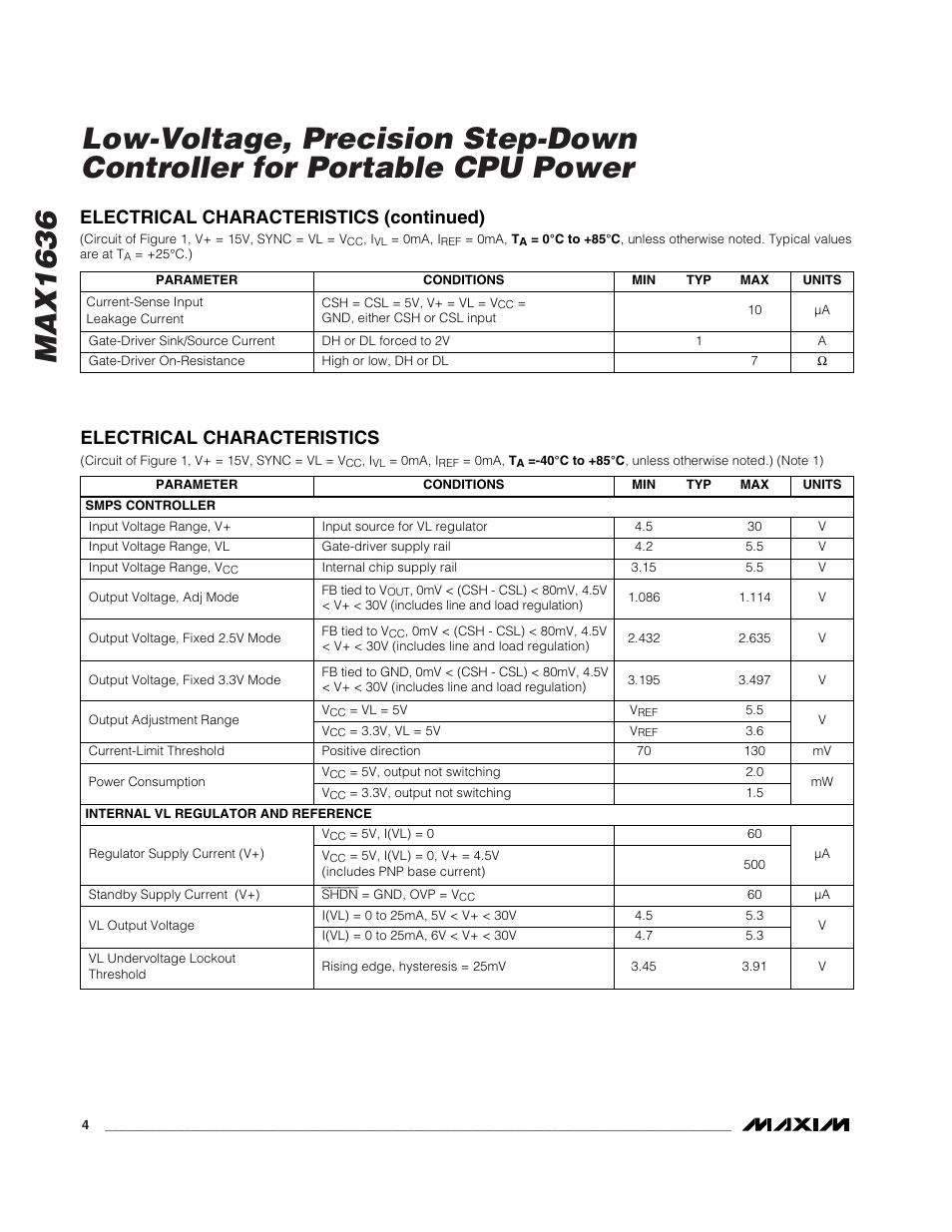 Electrical characteristics (continued), Electrical characteristics | Rainbow Electronics MAX1636 User Manual | Page 4 / 23