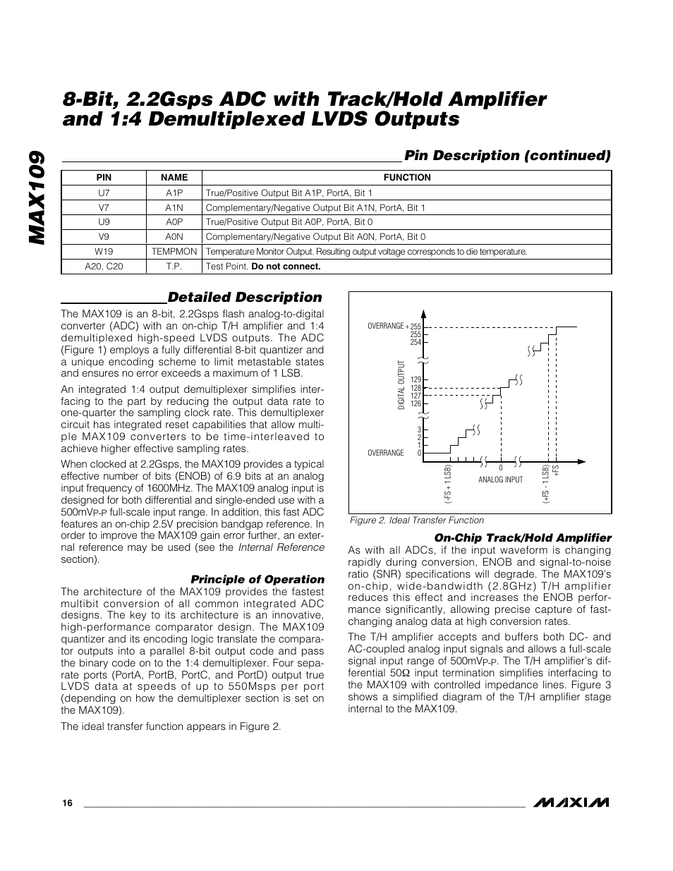 Max109, Detailed description, Pin description (continued) | Rainbow Electronics MAX109 User Manual | Page 16 / 29