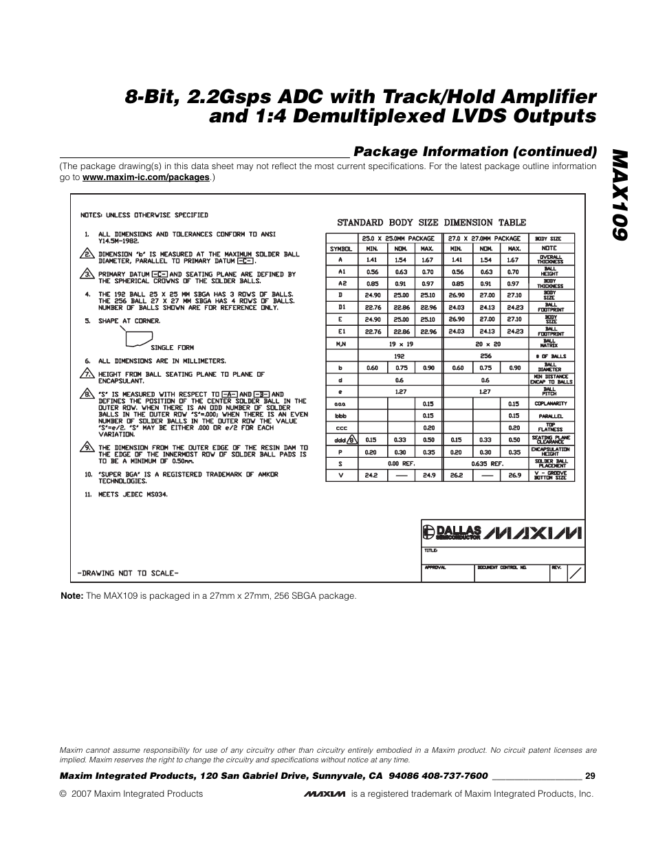 Max109, Package information (continued) | Rainbow Electronics MAX109 User Manual | Page 29 / 29
