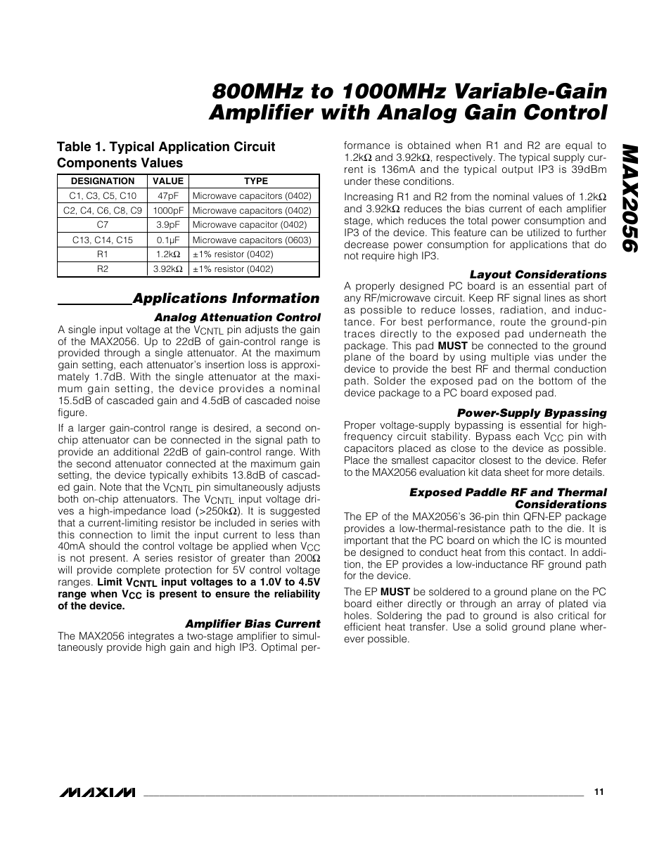 Applications information | Rainbow Electronics MAX2056 User Manual | Page 11 / 12