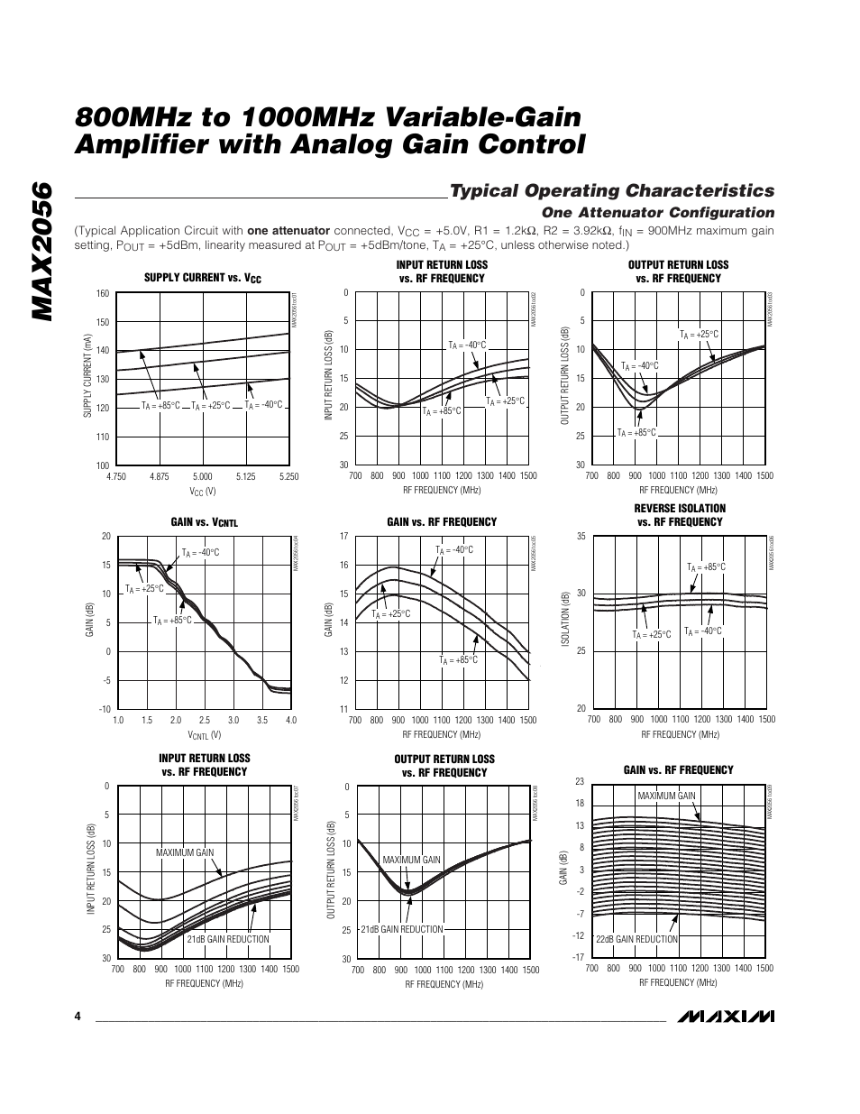 Typical operating characteristics, One attenuator configuration | Rainbow Electronics MAX2056 User Manual | Page 4 / 12