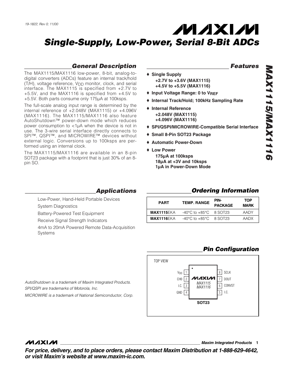 Rainbow Electronics MAX1116 User Manual | 12 pages