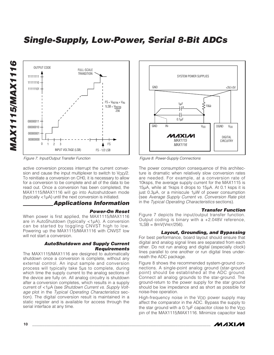 Single-supply, low-power, serial 8-bit adcs, Applications information | Rainbow Electronics MAX1116 User Manual | Page 10 / 12