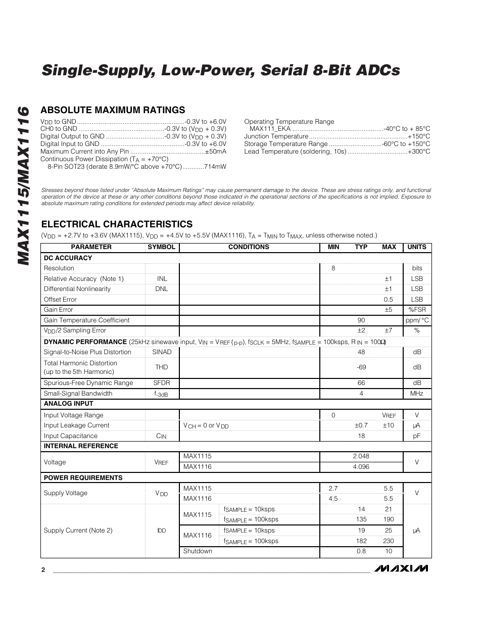 Rainbow Electronics MAX1116 User Manual | Page 2 / 12