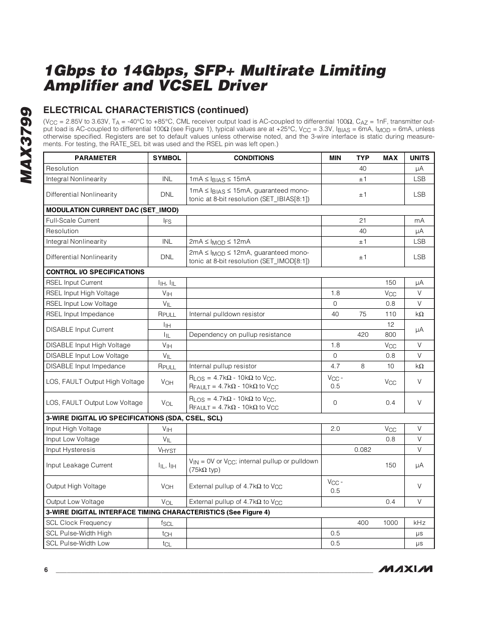 Electrical characteristics (continued) | Rainbow Electronics MAX3799 User Manual | Page 6 / 35