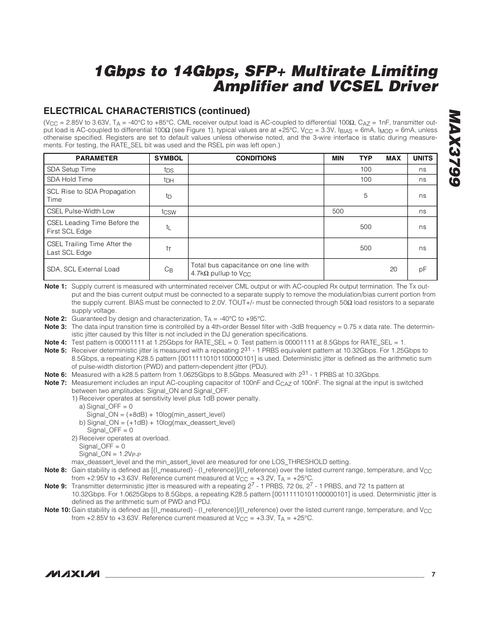 Electrical characteristics (continued) | Rainbow Electronics MAX3799 User Manual | Page 7 / 35