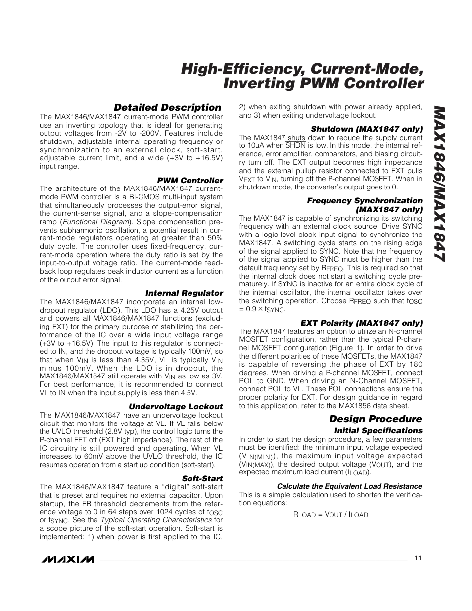 Detailed description, Design procedure | Rainbow Electronics MAX1847 User Manual | Page 11 / 20