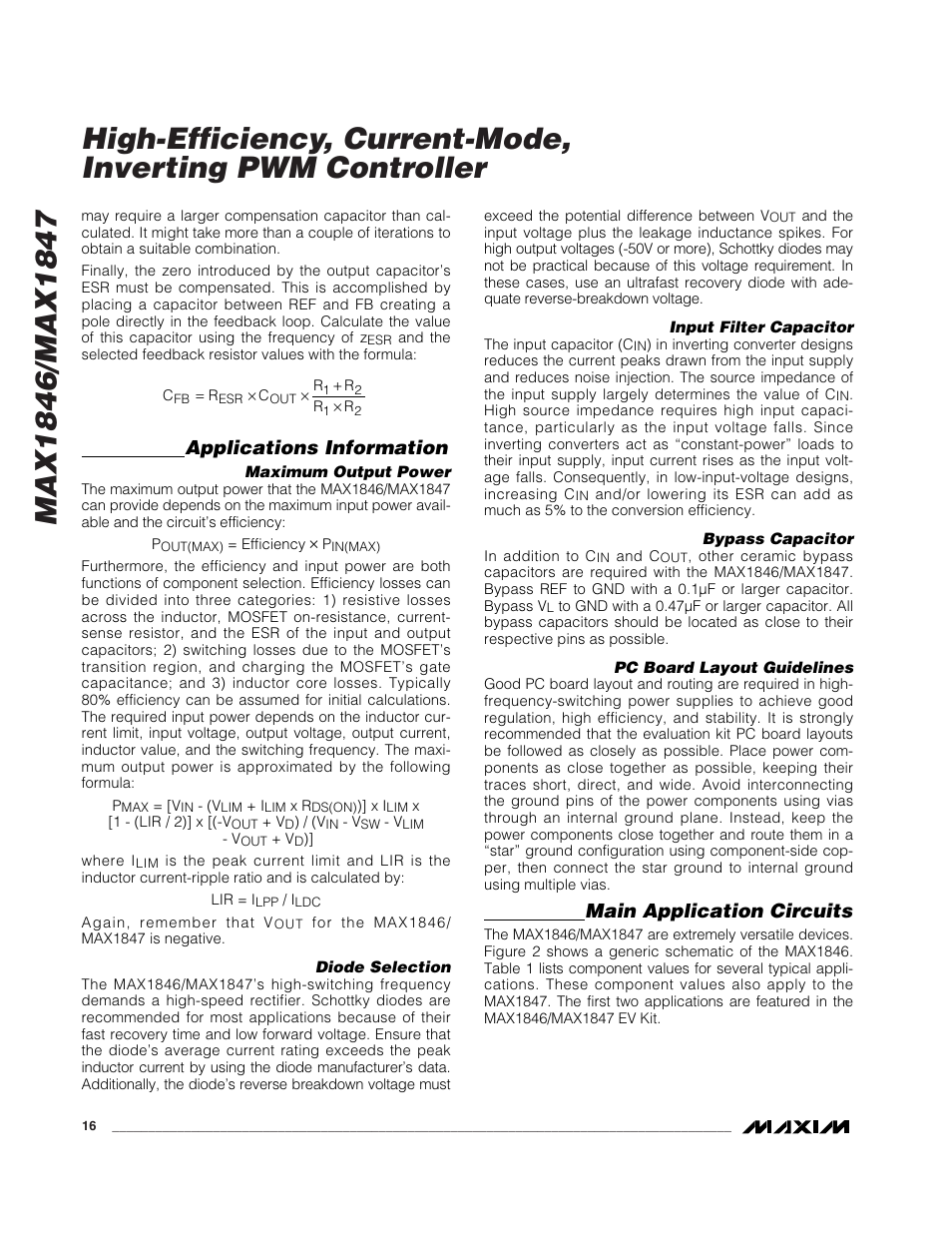 Applications information, Main application circuits | Rainbow Electronics MAX1847 User Manual | Page 16 / 20