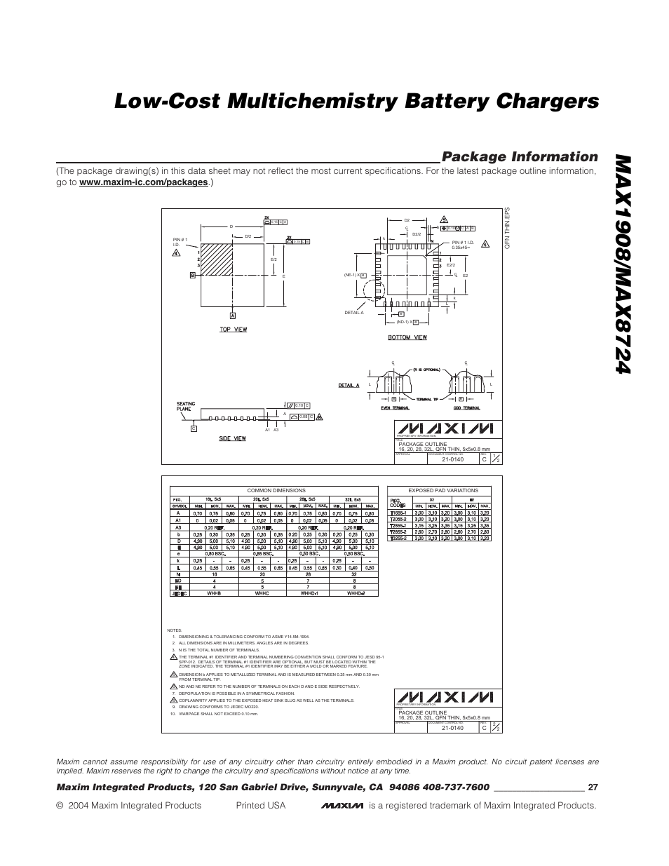 Package information | Rainbow Electronics MAX8724 User Manual | Page 27 / 27