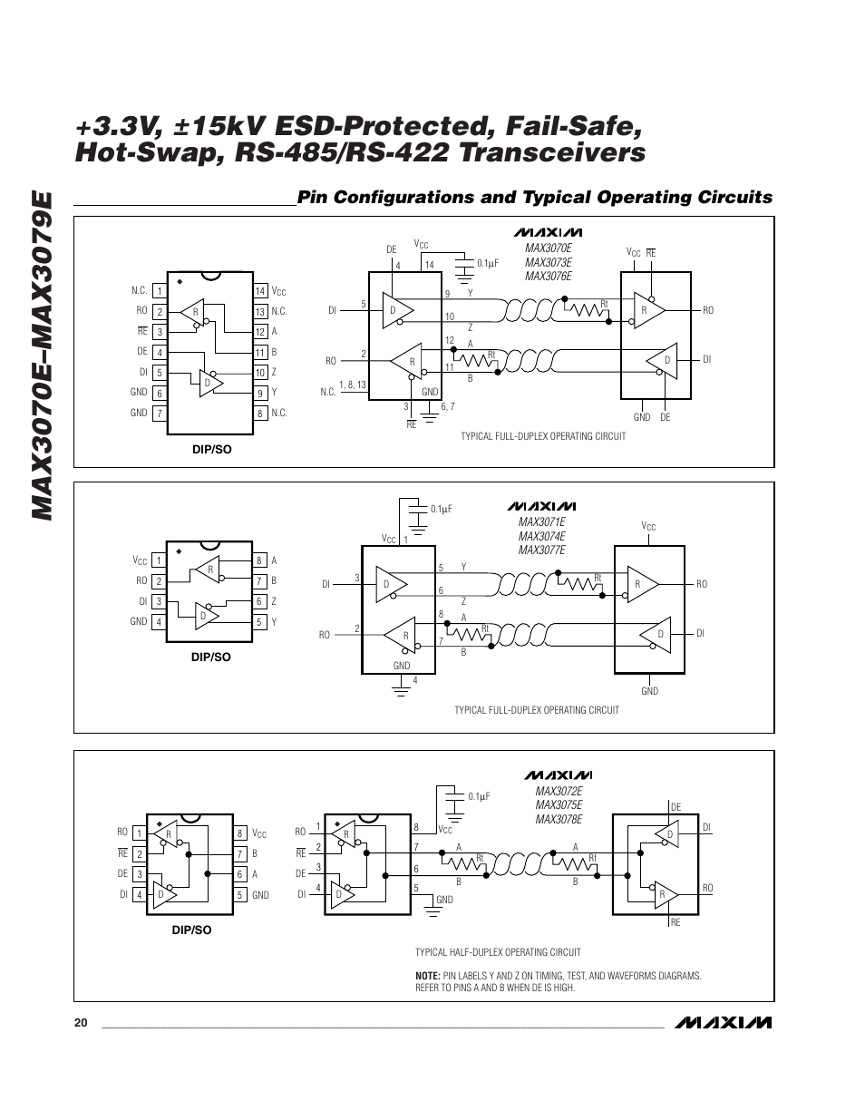 Pin configurations and typical operating circuits | Rainbow Electronics MAX3079E User Manual | Page 20 / 25