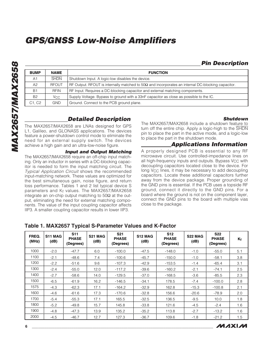 Detailed description, Applications information, Pin description | Rainbow Electronics MAX2658 User Manual | Page 6 / 8