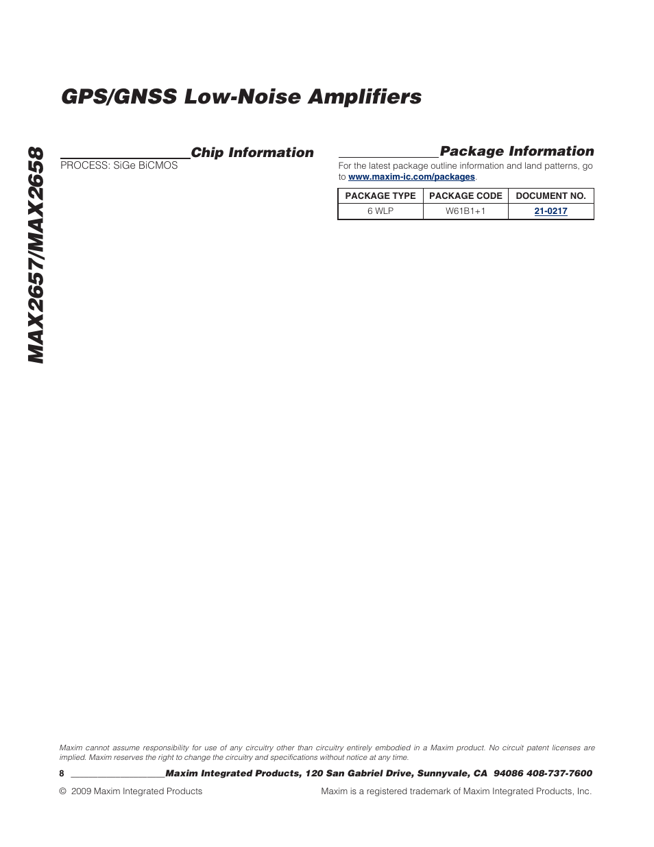 Package information, Chip information | Rainbow Electronics MAX2658 User Manual | Page 8 / 8