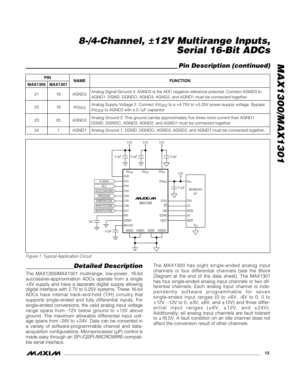 Detailed description, Pin description (continued) | Rainbow Electronics MAX1301 User Manual | Page 13 / 31