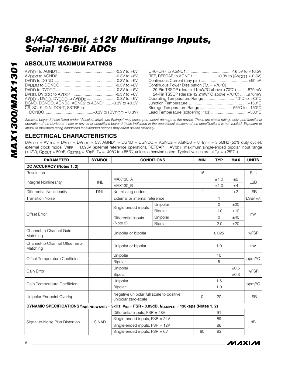 Rainbow Electronics MAX1301 User Manual | Page 2 / 31