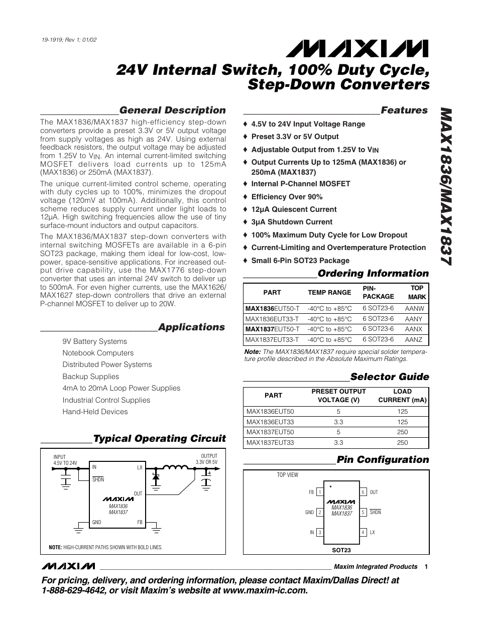 Rainbow Electronics MAX1837 User Manual | 13 pages