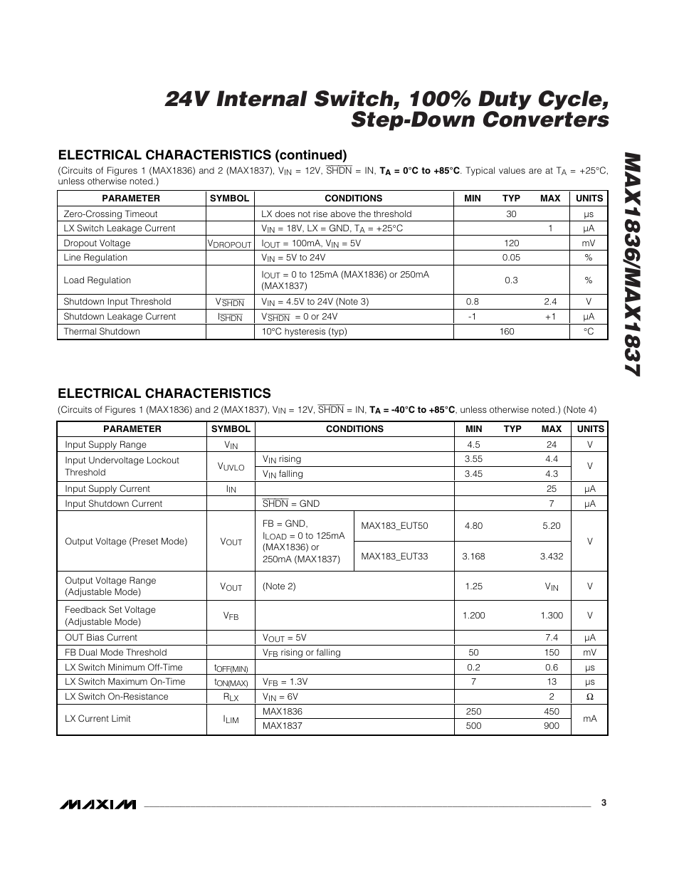 Electrical characteristics (continued), Electrical characteristics | Rainbow Electronics MAX1837 User Manual | Page 3 / 13