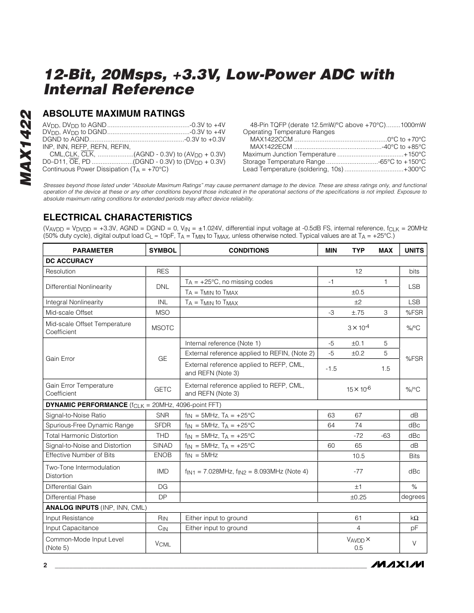 Rainbow Electronics MAX1422 User Manual | Page 2 / 15