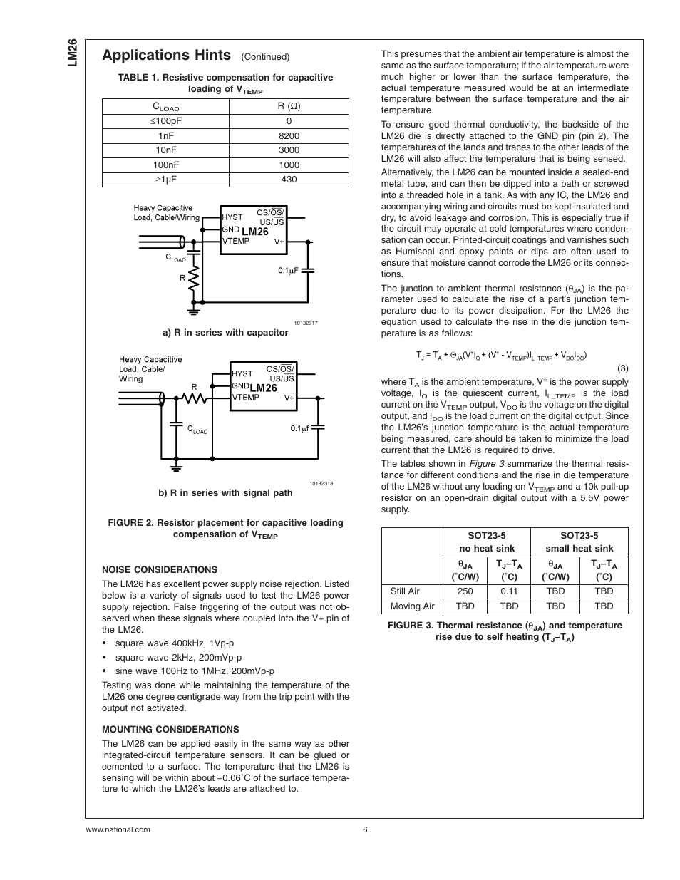 Noise considerations, Mounting considerations, Figure 2 | Table 1, Applications hints, Lm26 | Rainbow Electronics LM26 User Manual | Page 6 / 9
