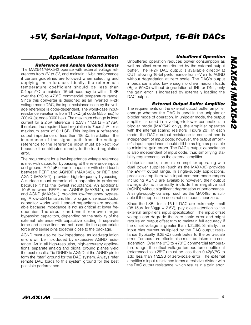 Applications information | Rainbow Electronics MAX542 User Manual | Page 9 / 12
