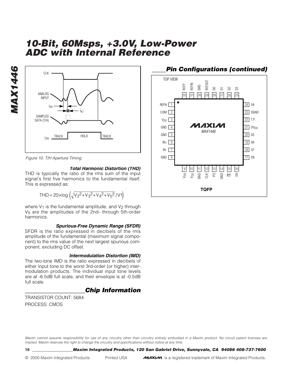 Chip information, Pin configurations (continued) | Rainbow Electronics MAX1446 User Manual | Page 16 / 16