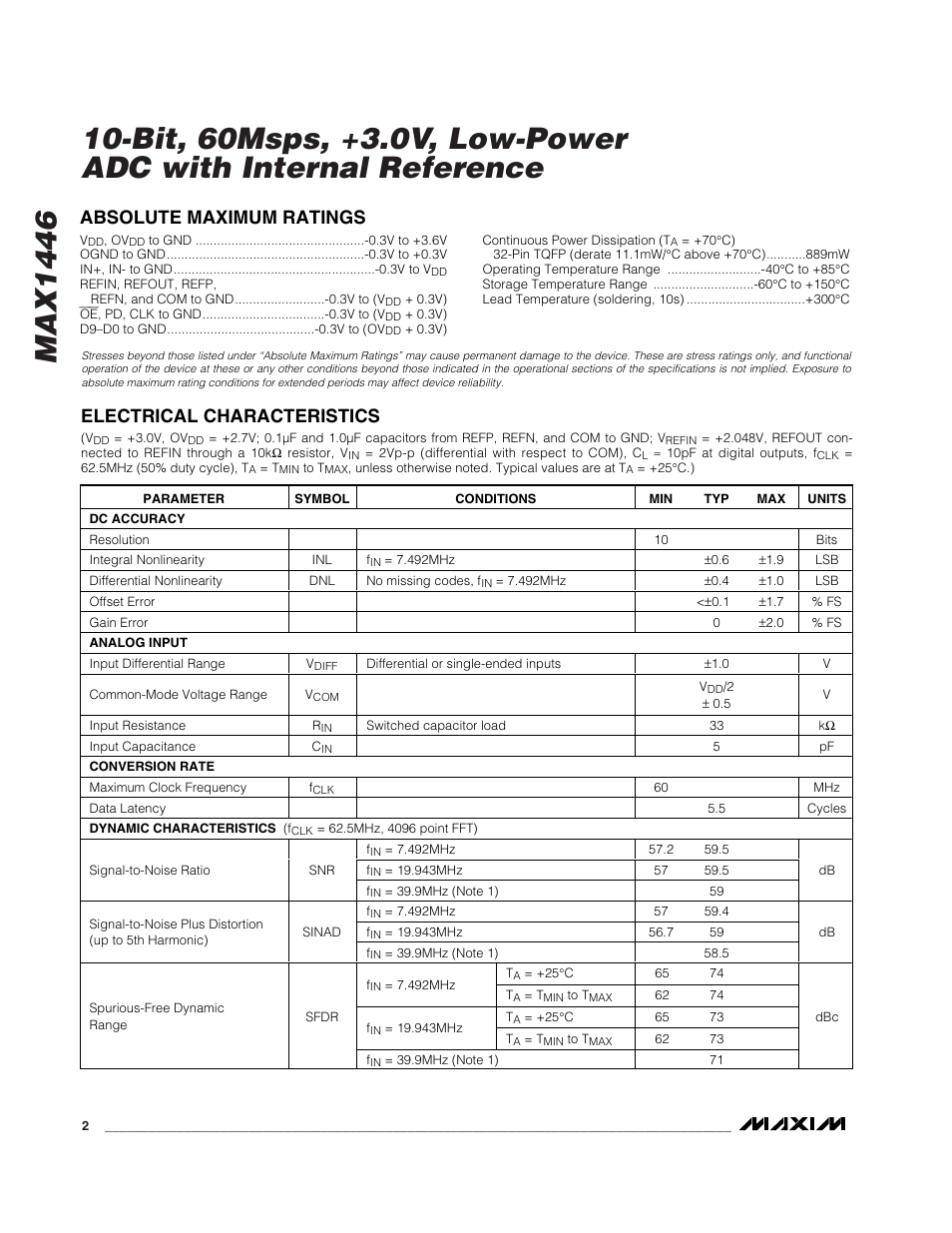 Rainbow Electronics MAX1446 User Manual | Page 2 / 16