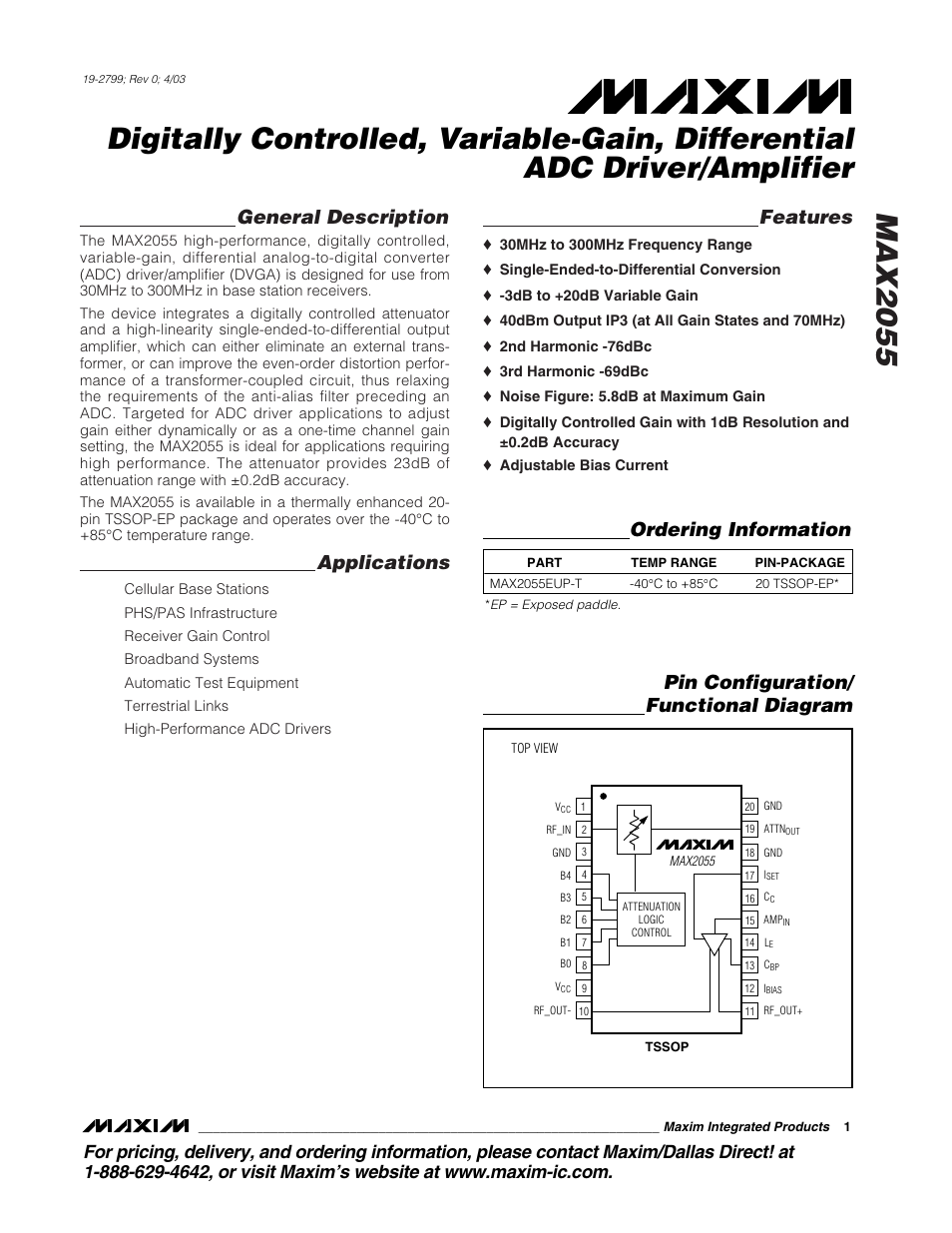 Rainbow Electronics MAX2055 User Manual | 13 pages