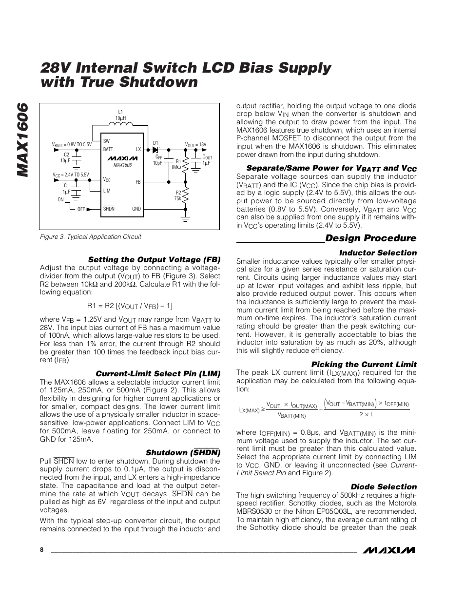 Design procedure, Shdn | Rainbow Electronics MAX1606 User Manual | Page 8 / 10
