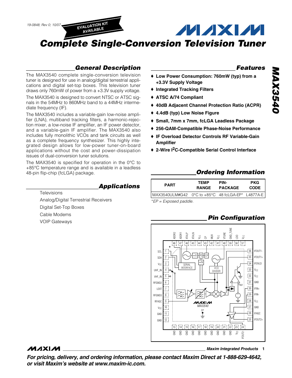 Rainbow Electronics MAX3540 User Manual | 16 pages