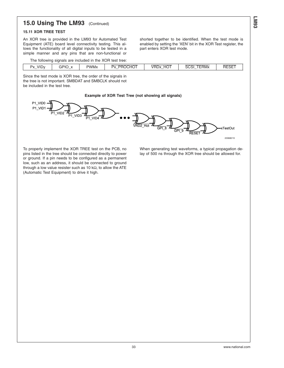 11 xor tree test, 0 using the lm93 | Rainbow Electronics LM93 User Manual | Page 33 / 92