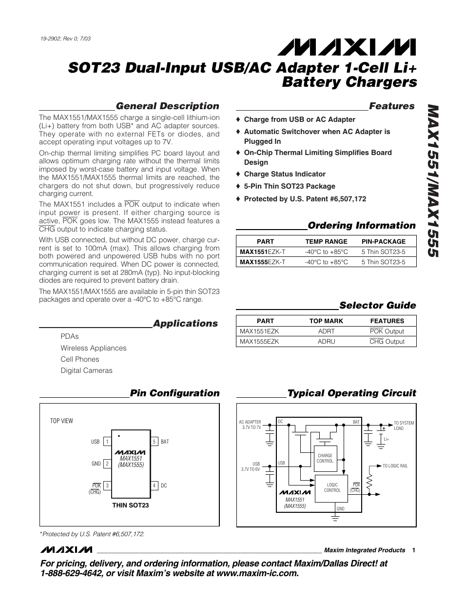 Rainbow Electronics MAX1555 User Manual | 8 pages