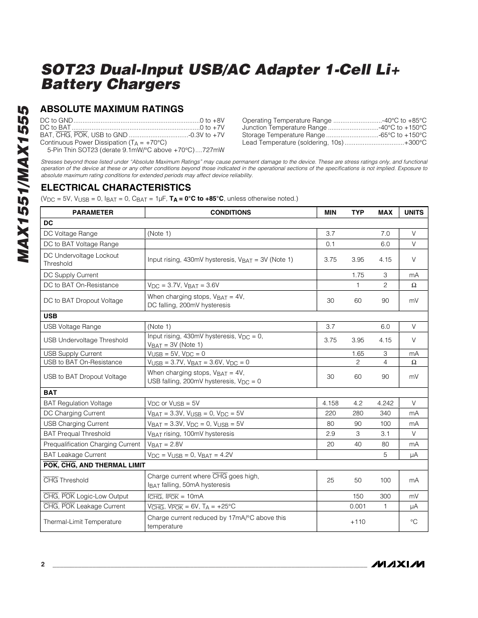 Rainbow Electronics MAX1555 User Manual | Page 2 / 8