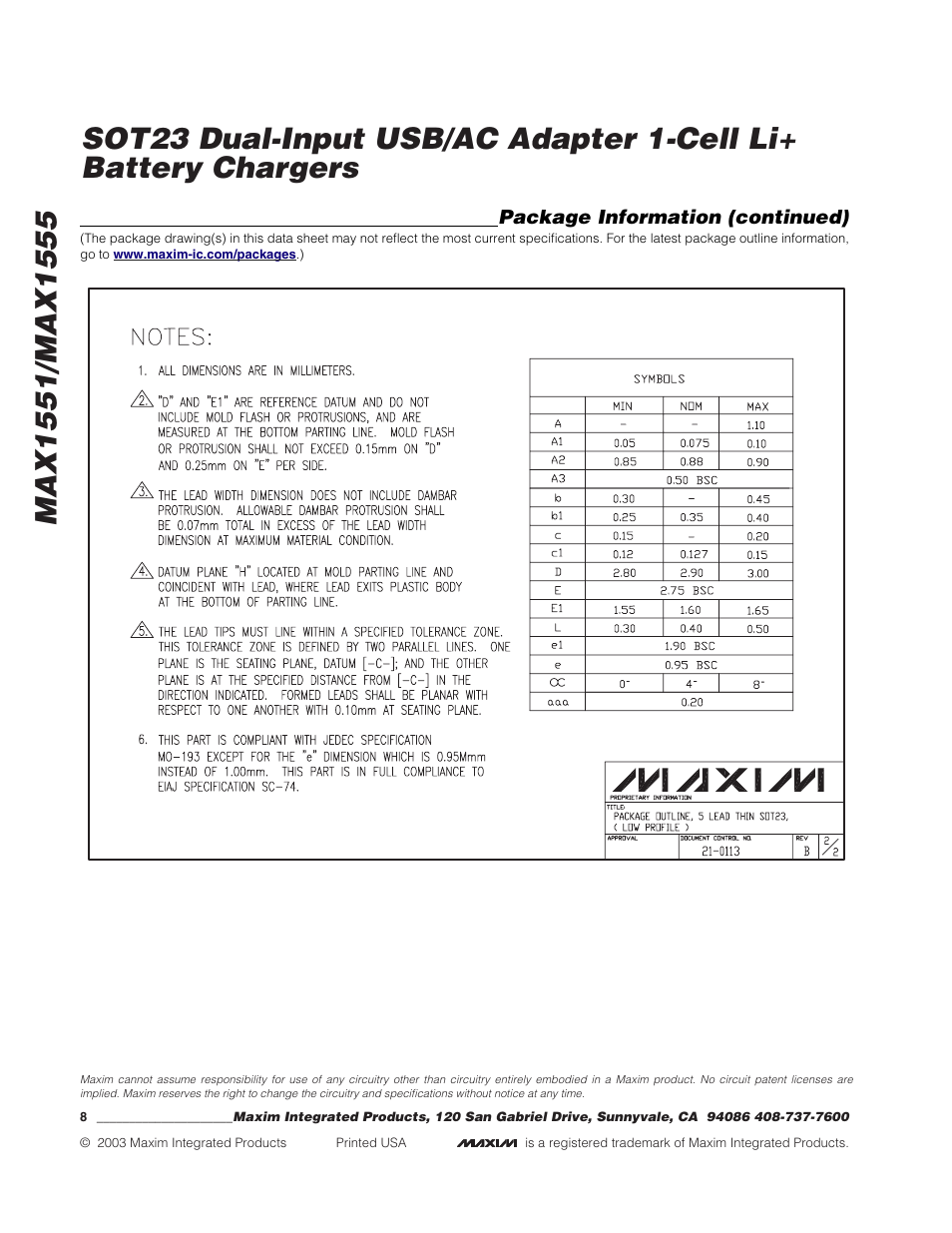 Rainbow Electronics MAX1555 User Manual | Page 8 / 8