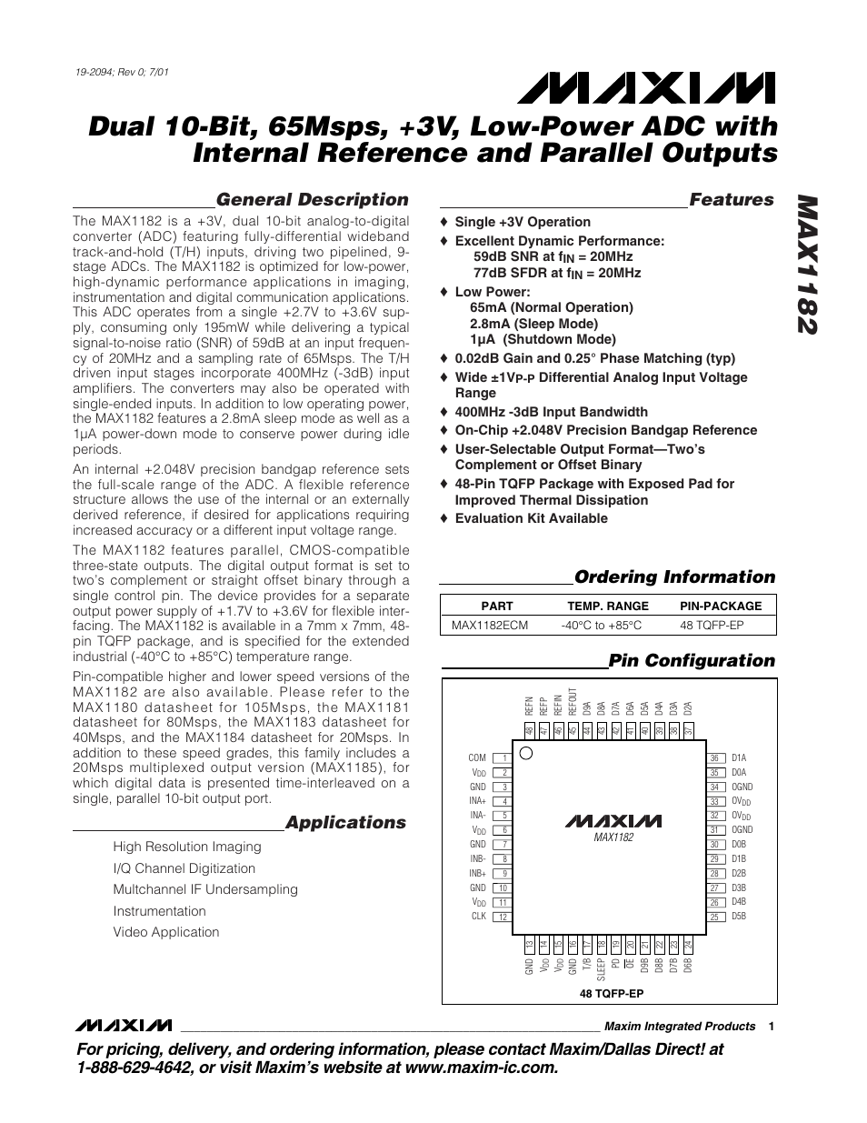 Rainbow Electronics MAX1182 User Manual | 21 pages