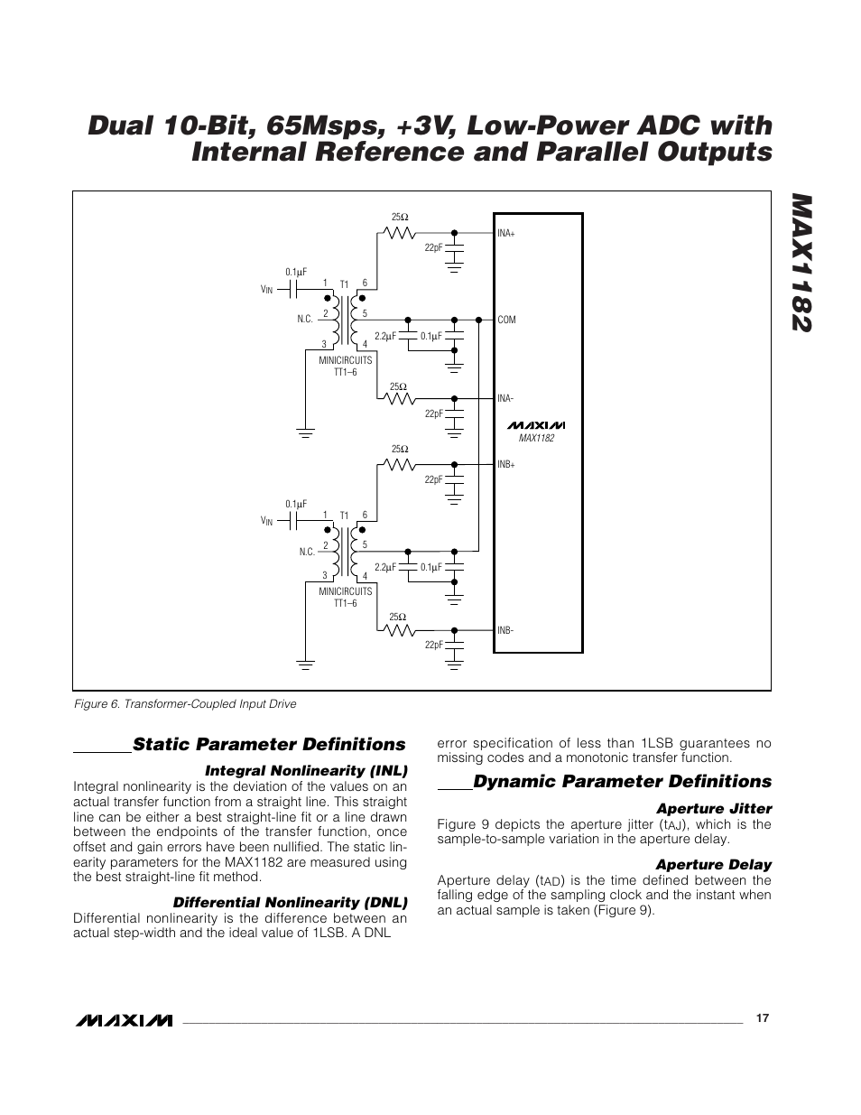 Static parameter definitions, Dynamic parameter definitions | Rainbow Electronics MAX1182 User Manual | Page 17 / 21