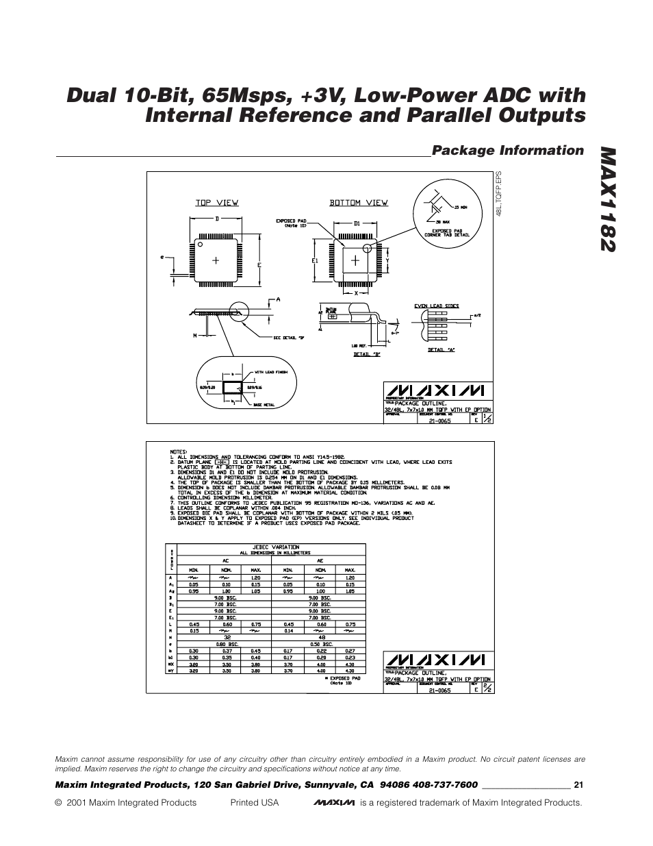 Rainbow Electronics MAX1182 User Manual | Page 21 / 21