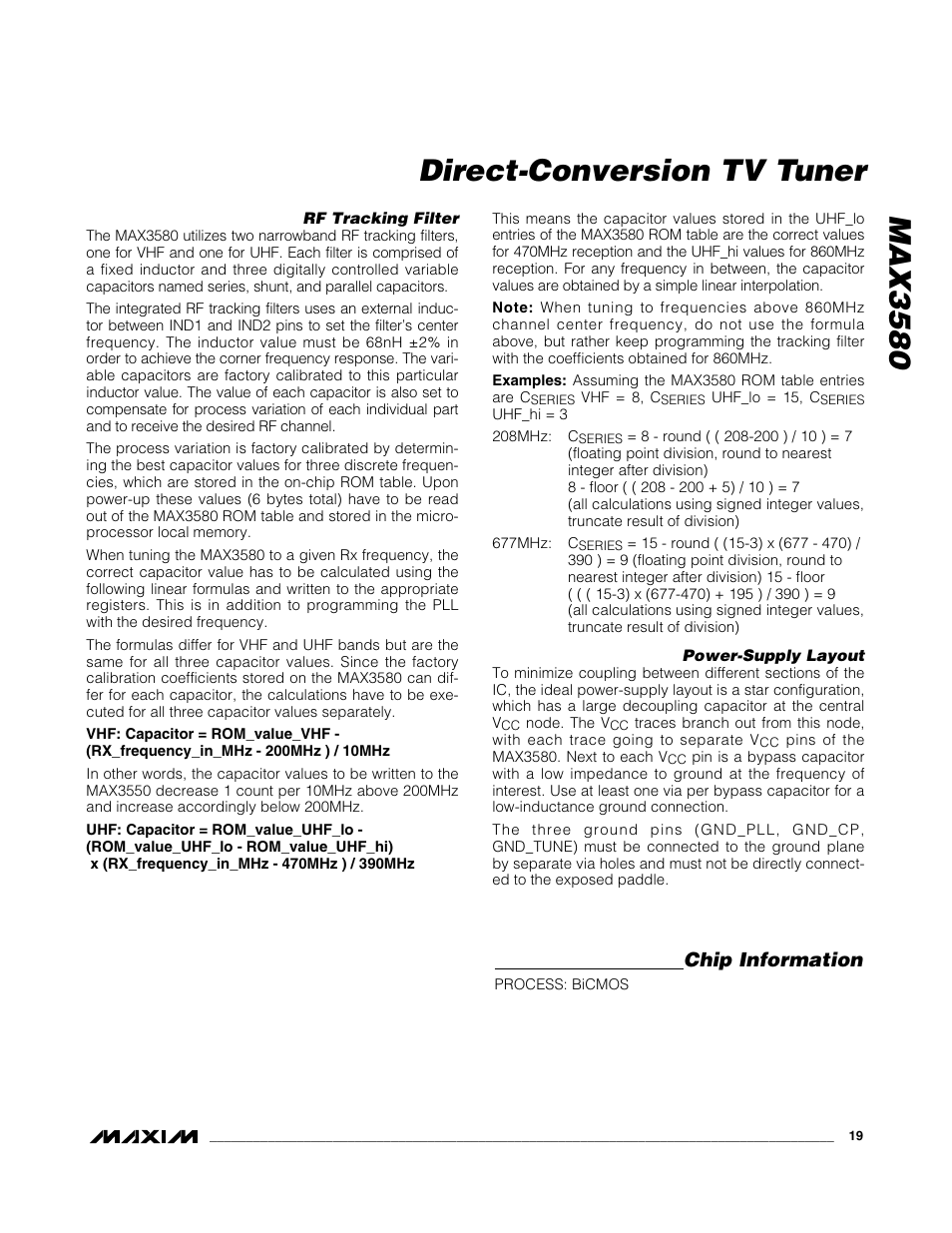 Max3580 direct-conversion tv tuner, Chip information | Rainbow Electronics MAX3580 User Manual | Page 19 / 21