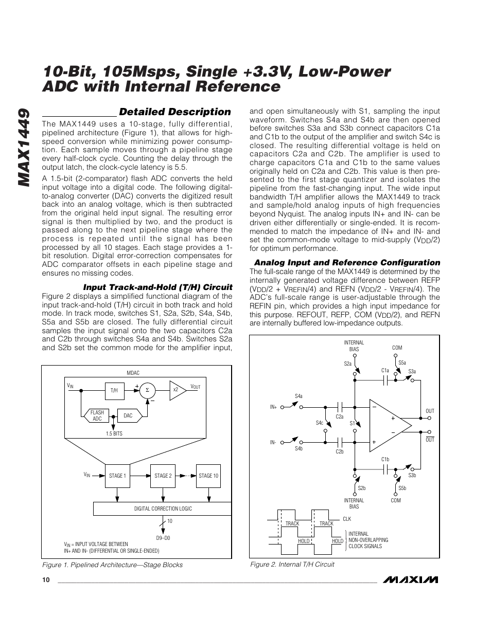 Detailed description, Input track-and-hold (t/h) circuit, Analog input and reference configuration | Rainbow Electronics MAX1449 User Manual | Page 10 / 18