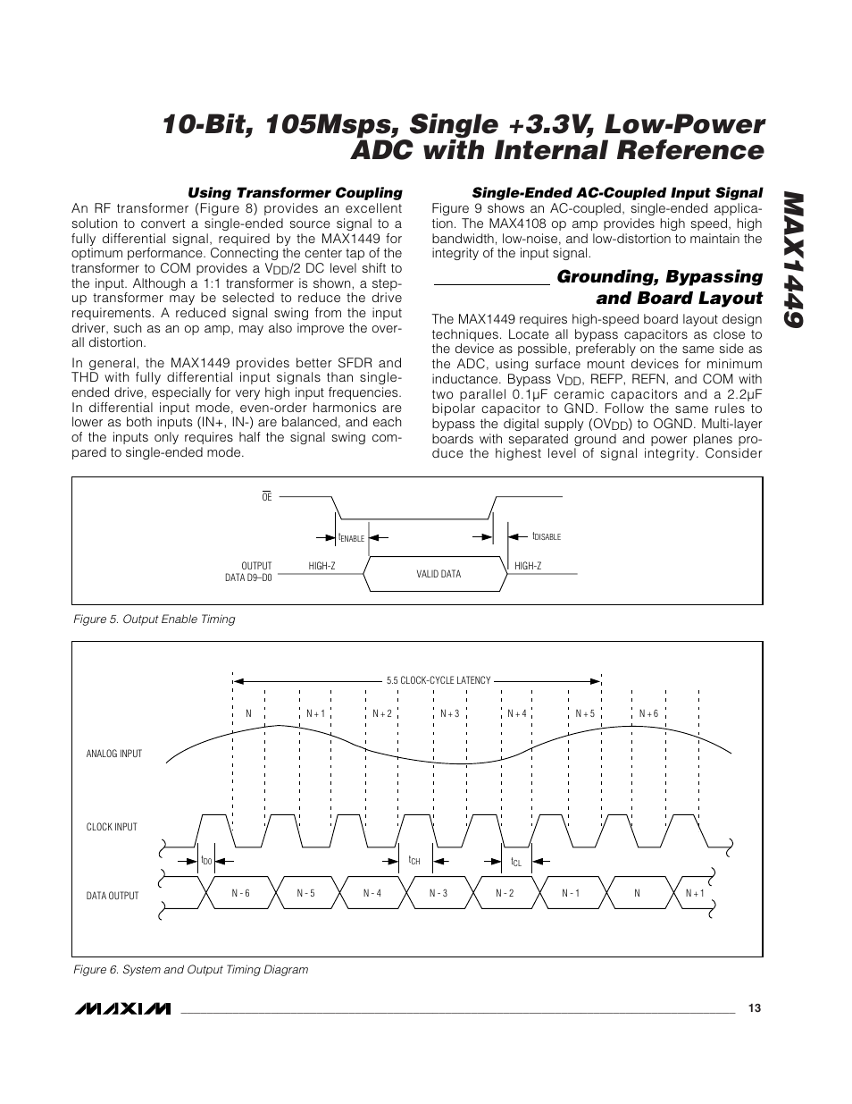 Grounding, bypassing and board layout | Rainbow Electronics MAX1449 User Manual | Page 13 / 18