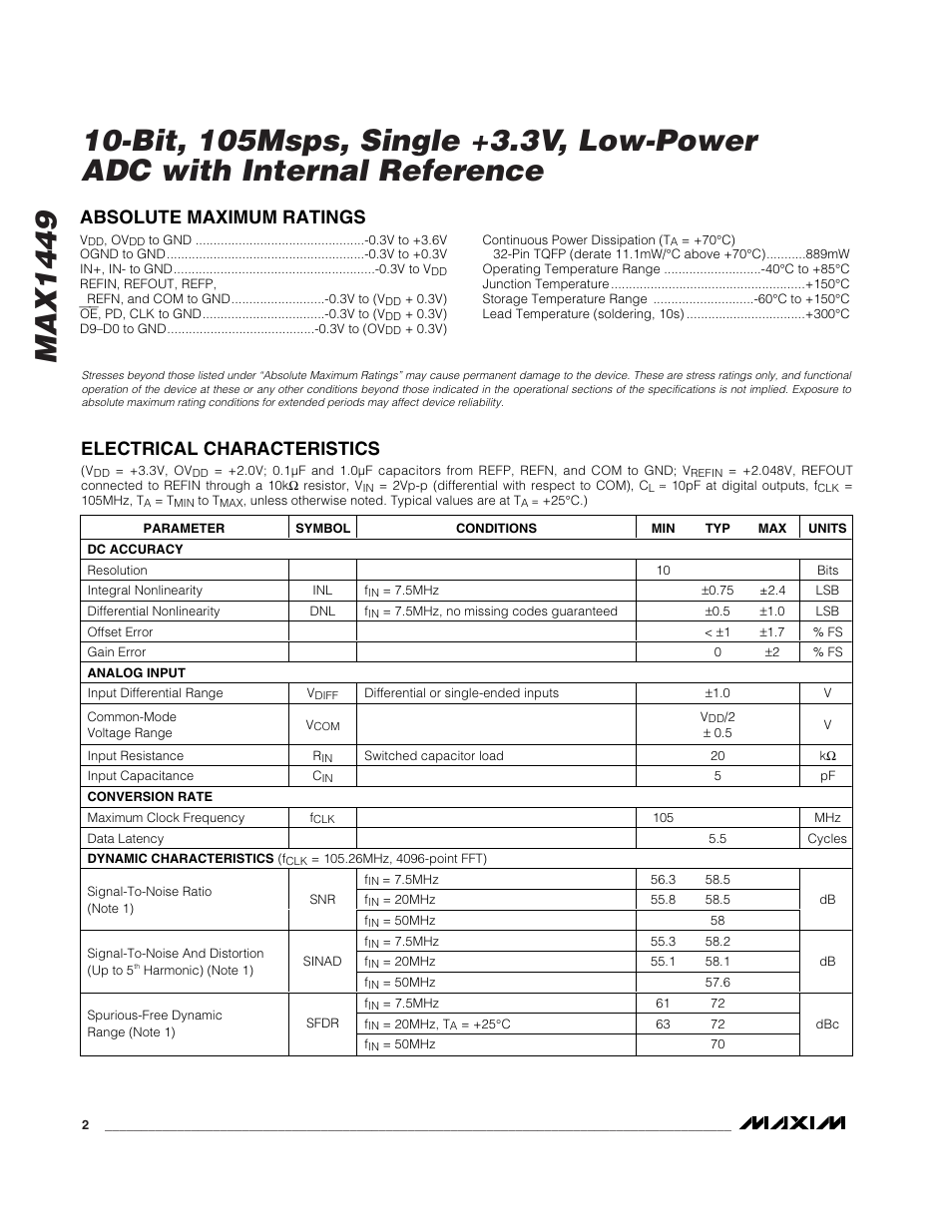 Rainbow Electronics MAX1449 User Manual | Page 2 / 18