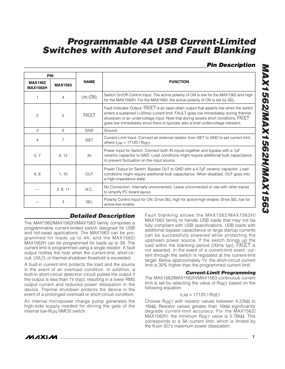 Detailed description, Pin description | Rainbow Electronics MAX1563 User Manual | Page 7 / 12