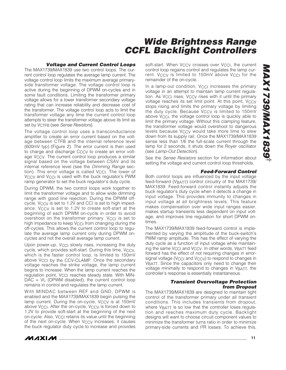 Wide brightness range ccfl backlight controllers | Rainbow Electronics MAX1839 User Manual | Page 11 / 26