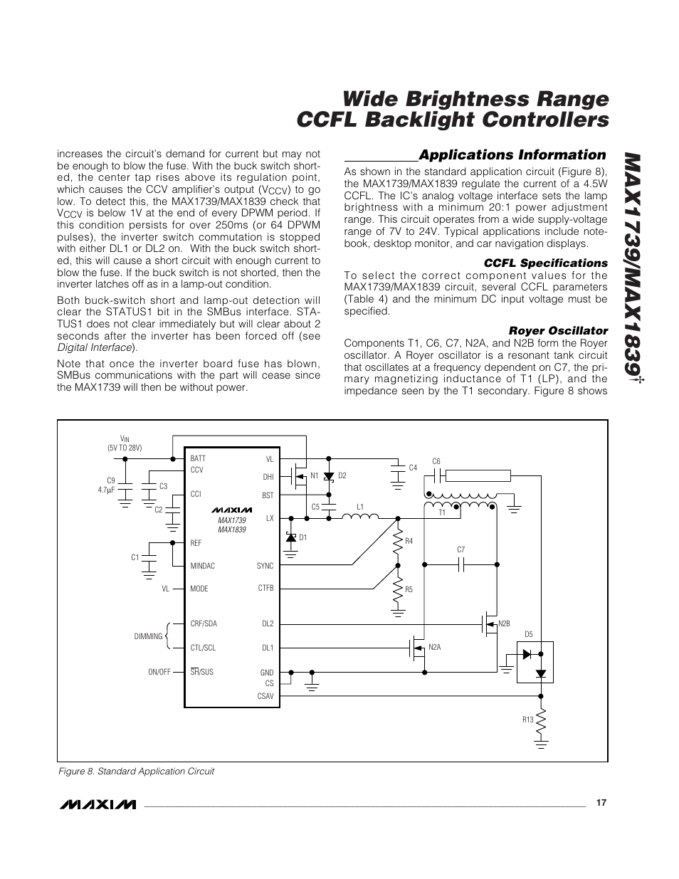 Wide brightness range ccfl backlight controllers, Applications information | Rainbow Electronics MAX1839 User Manual | Page 17 / 26