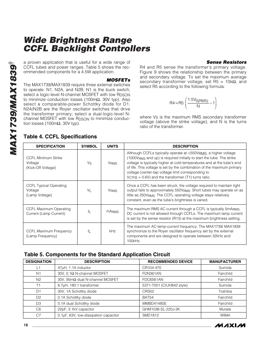 Wide brightness range ccfl backlight controllers | Rainbow Electronics MAX1839 User Manual | Page 18 / 26