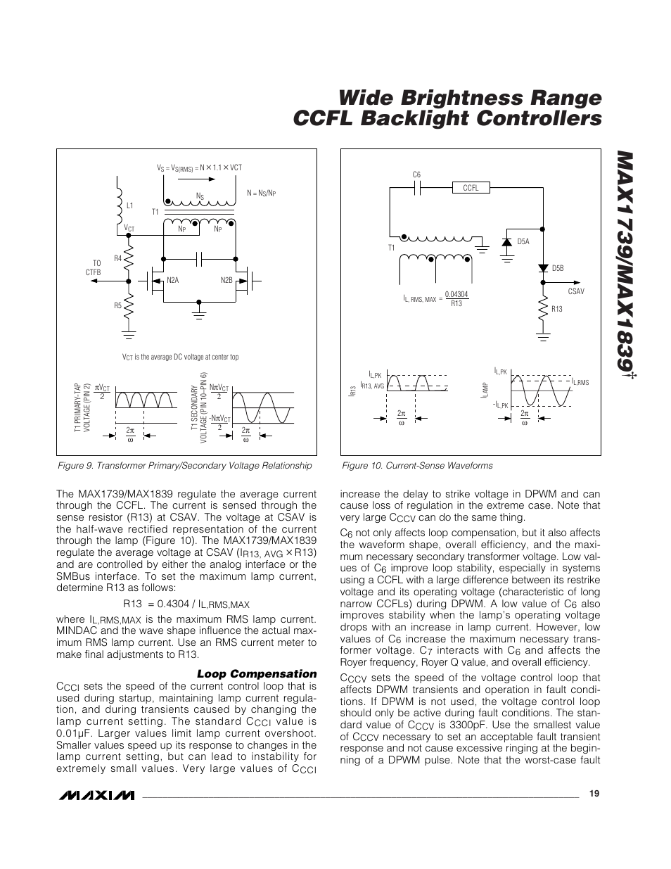 Wide brightness range ccfl backlight controllers | Rainbow Electronics MAX1839 User Manual | Page 19 / 26