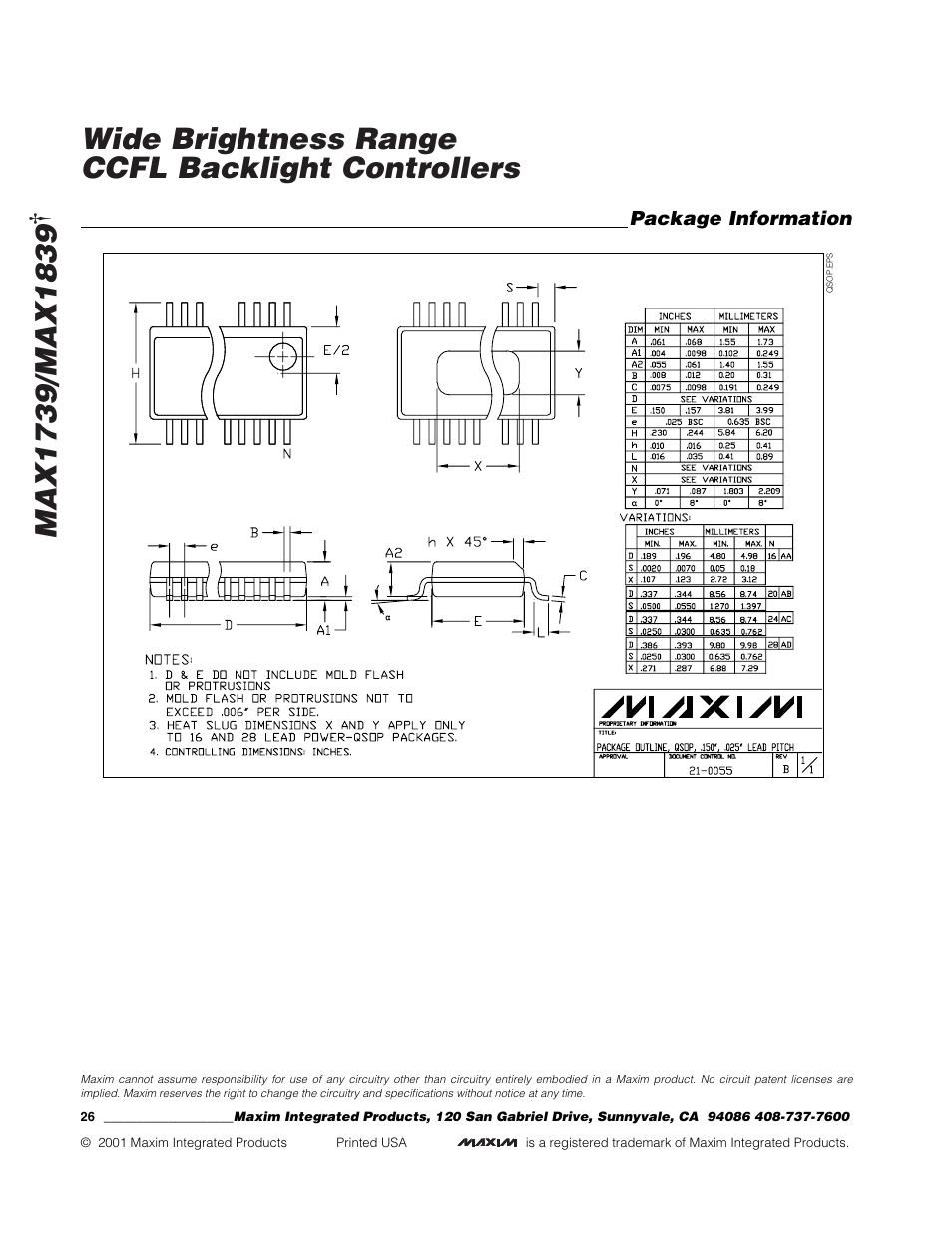 Wide brightness range ccfl backlight controllers | Rainbow Electronics MAX1839 User Manual | Page 26 / 26